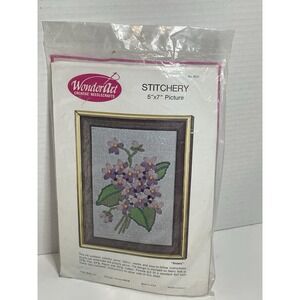 WonderArt Vintage Stitchery Kit - VIOLETS - Embroidery - 5" x 7" NEW NOS 05010